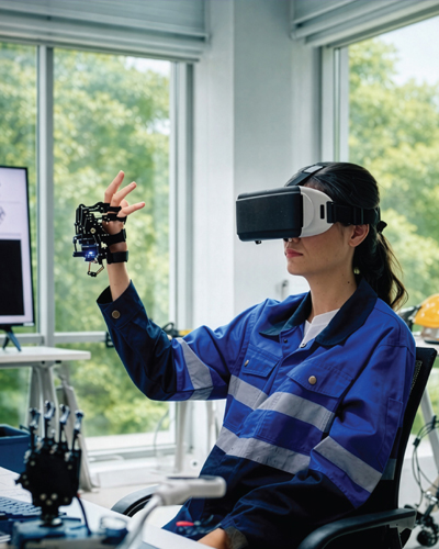 a student with VR device in a lab