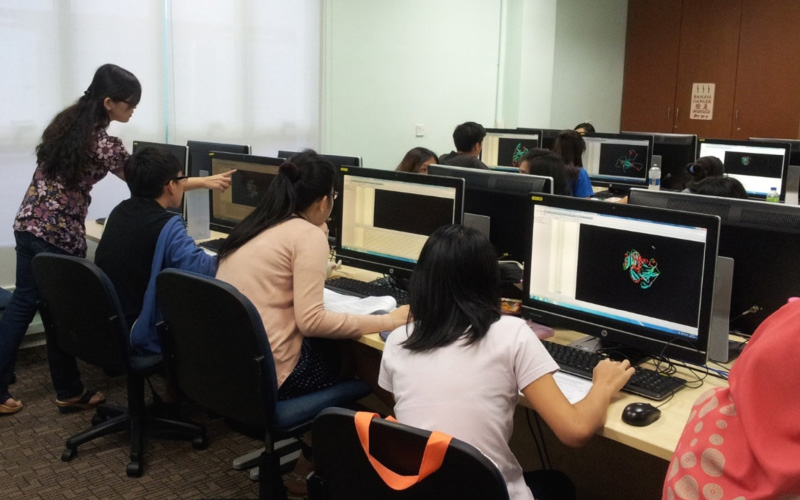 Student using computer lab for pharmacy studies at Nottingham Malaysia campus